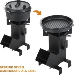 Dutch Mountains Gietijzeren Pannenset 7-delig - Dutch Oven – Braadpan - Grillpan - Hapjespan - Kookset In Houten Transportkist - Deksellifter - Brander -Barbecues Winkel 1185x1200