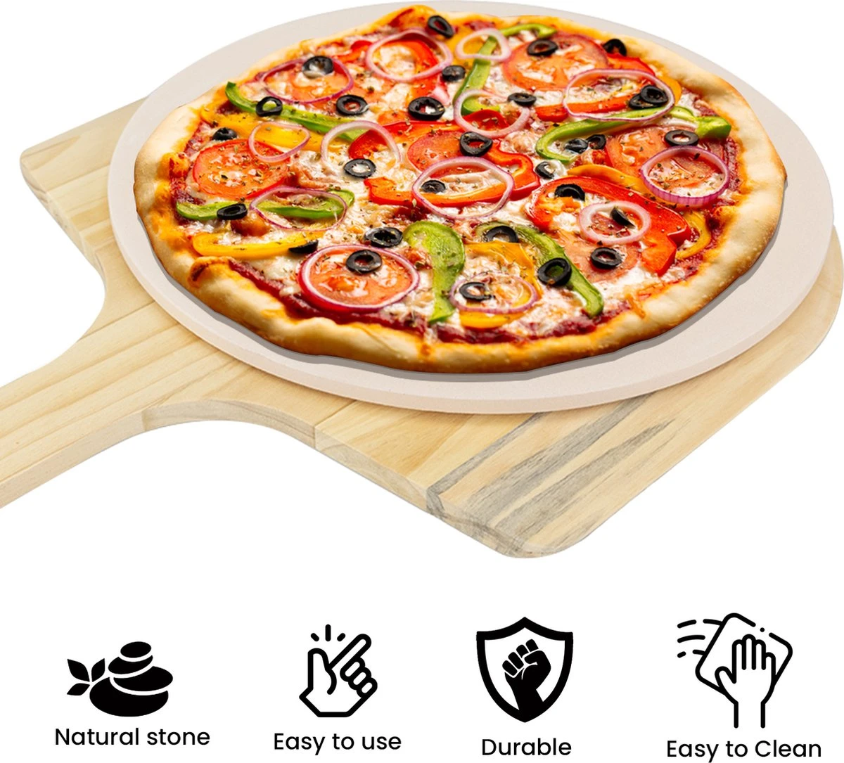 MaxxHome Pizzasteen - BBQ Steen - Maximum Te Verhitten Tot 600 Graden - ⌀33 - Incl. Houten Schep 10 MaxxHome Pizzasteen - BBQ Steen - Maximum Te Verhitten Tot 600 Graden - ⌀33 - Incl. Houten Schep - Afbeelding 8