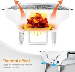 Uten - Houtskoolbarbecue - Opvouwbare Barbecue - Houtskoolbarbecues - Draagbare Camping Barbecue - 430 Roestvrij Staal Grill BBQ - 5-10 Persoon Tuin Buitenfeest - Zilver -Barbecues Winkel 1200x1152