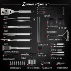 Mountain Jack® 40-Delige Luxe BBQ Grill Accessoires Set In Roestvrij Staal – Barbecue Gereedschap – Tangenset, Vlees Thermometer, Vleestang, Borstel, Spiezen, Vleesmes, Vleesvork 17 Mountain Jack® 40-Delige Luxe BBQ Grill Accessoires Set In Roestvrij Staal – Barbecue Gereedschap – Tangenset, Vlees Thermometer, Vleestang, Borstel, Spiezen, Vleesmes, Vleesvork -Barbecues Winkel 1200x1199
