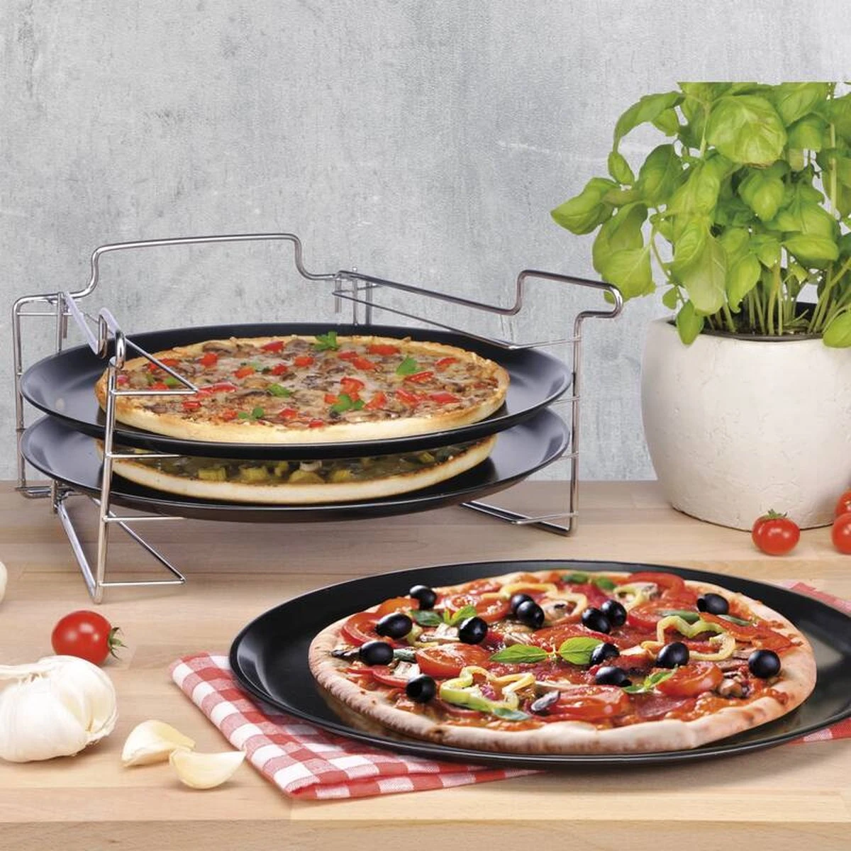 Merkloos Pizzaplaat Bakset Met 3 Bakplaten 16 X 31 Cm- Pizza Rek 3-delig - Pizzabakset Met Standaard/rek 6 Merkloos Pizzaplaat Bakset Met 3 Bakplaten 16 X 31 Cm- Pizza Rek 3-delig - Pizzabakset Met Standaard/rek - Afbeelding 4