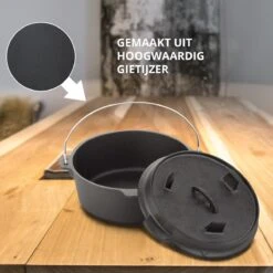 Dutch Mountains Gietijzeren Pannenset 7-delig - Dutch Oven – Braadpan - Grillpan - Hapjespan - Kookset In Houten Transportkist - Deksellifter - Brander -Barbecues Winkel 1200x1200 312