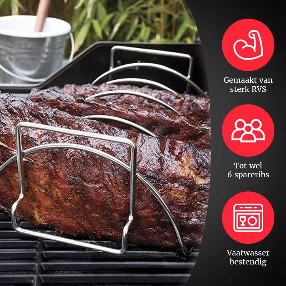 GrillX Sparerib Rek BBQ - Rib Rack Houder - Barbecue Spareribs Rek - BBQ Accesoires 4 GrillX Sparerib Rek BBQ - Rib Rack Houder - Barbecue Spareribs Rek - BBQ Accesoires - Afbeelding 2