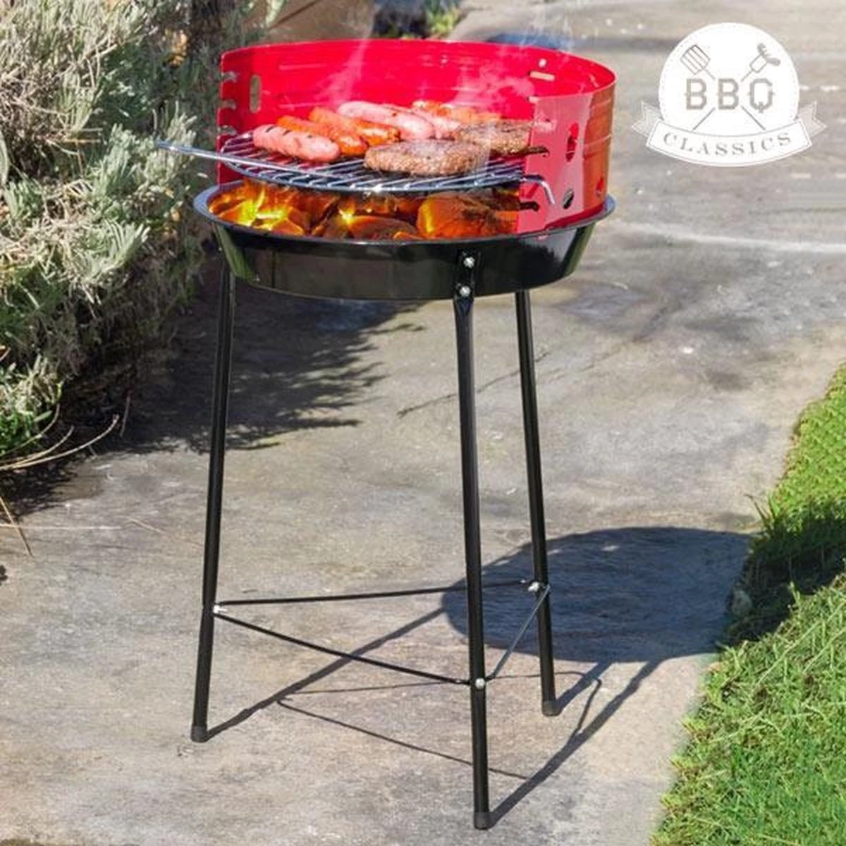 Houtskoolbarbecue Ø33 Cm | Verstelbare Grill BBQ | Halfopen | Zwart / Rood 4 Houtskoolbarbecue Ø33 Cm | Verstelbare Grill BBQ | Halfopen | Zwart / Rood - Afbeelding 2