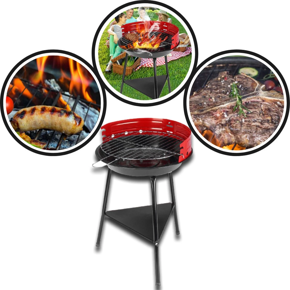 Houtskoolbarbecue Ø33 Cm | Verstelbare Grill BBQ | Halfopen | Zwart / Rood 8 Houtskoolbarbecue Ø33 Cm | Verstelbare Grill BBQ | Halfopen | Zwart / Rood - Afbeelding 6