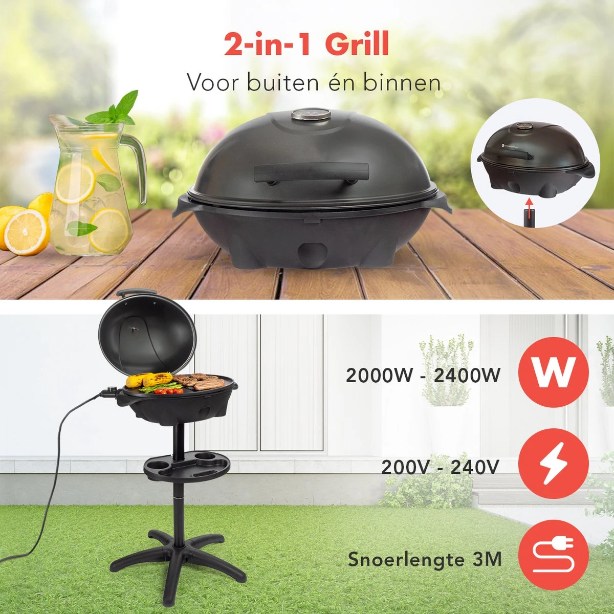 KitchenBrothers Elektrische BBQ - Met Grillplaat - Anti-aanbaklaag - Incl. Plank/Houders - Grilloppervlak 46,5x33,8cm - Tot 300°C - 2400W - Zwart 8 KitchenBrothers Elektrische BBQ - Met Grillplaat - Anti-aanbaklaag - Incl. Plank/Houders - Grilloppervlak 46,5x33,8cm - Tot 300°C - 2400W - Zwart - Afbeelding 6