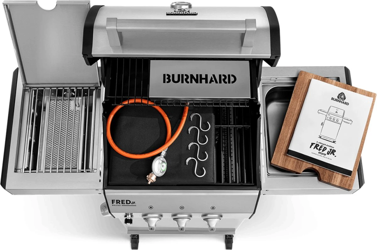 Burnhard Gas BBQ FRED JR. Deluxe - 2 Branders - Incl. Keramische Infraroodbrander & Afdekhoes - Deluxe 18 Burnhard Gas BBQ FRED JR. Deluxe - 2 Branders - Incl. Keramische Infraroodbrander & Afdekhoes - Deluxe - Afbeelding 16