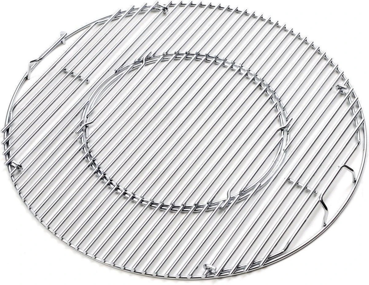 BBQ Systeem - Grillrooster Van RVS Voor 57 CM Kettle BBQ's (o.a. Geschikt Voor Weber) 3 BBQ Systeem - Grillrooster Van RVS Voor 57 CM Kettle BBQ's (o.a. Geschikt Voor Weber)