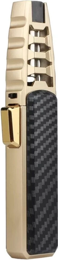Merkloos Turbo Jetflame Aansteker - Gasbrander - Vuurwerk Torch - Crème Brûlée Brander - BBQ En Sigaren Aansteker - Windproof - Carbon Met Goudkleurige Metalen Behuizing -Barbecues Winkel 272x1200