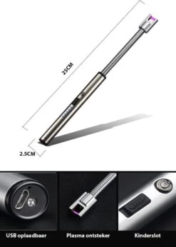 Oplaadbare Lange Elektrische Aansteker Buigbaar - Buigbare Aansteker - Duurzame Plasma Aansteker - Inclusief Cadeauverpakking - BBQ – Kaarsen – Zilver -Barbecues Winkel 856x1200