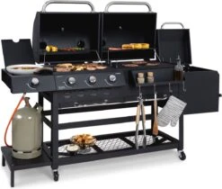 Klarstein Kingsville Double Barbecue - Houtskool- En Gasbarbecue - Smoker BBQ - Inclusief Deksels En Thermometer - Met 2 Roosters - Zwart -Barbecues Winkel 1200x1020
