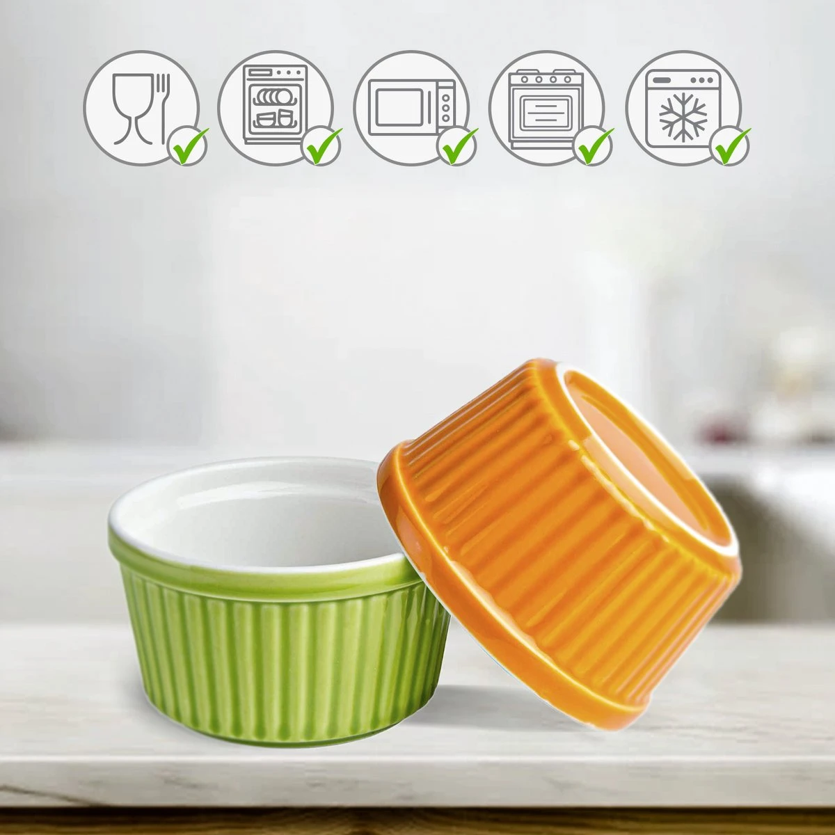 Chefarone Mini Ronde Ovenschalen - Mini Vormpjes Set Van 10 - Bakvormen Keramiek 200 ML - Crème Brulée Schaaltje - Multicolor 5 Chefarone Mini Ronde Ovenschalen - Mini Vormpjes Set Van 10 - Bakvormen Keramiek 200 ML - Crème Brulée Schaaltje - Multicolor - Afbeelding 3